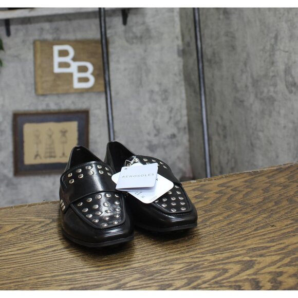 Aerosoles Womens Studded Tailored Loafer Faux Leather Black / Silver 8M - Picture 3 of 11